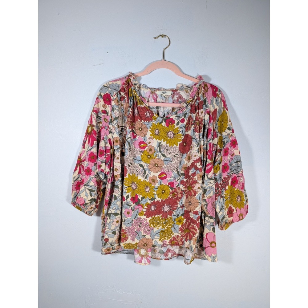 Entro Floral Print Puff Sleeve Top Women's L Bohemian Garden Party Pretty